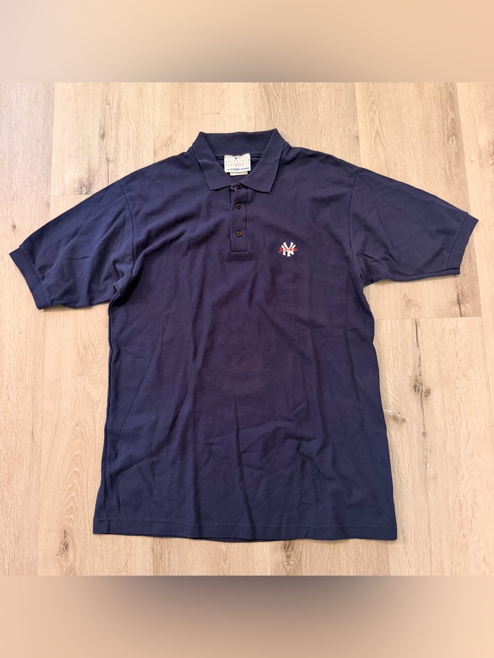 Vintage 90s New York Yankees MLB Polo Shirt XL Navy Blue Made in Canada Pique
